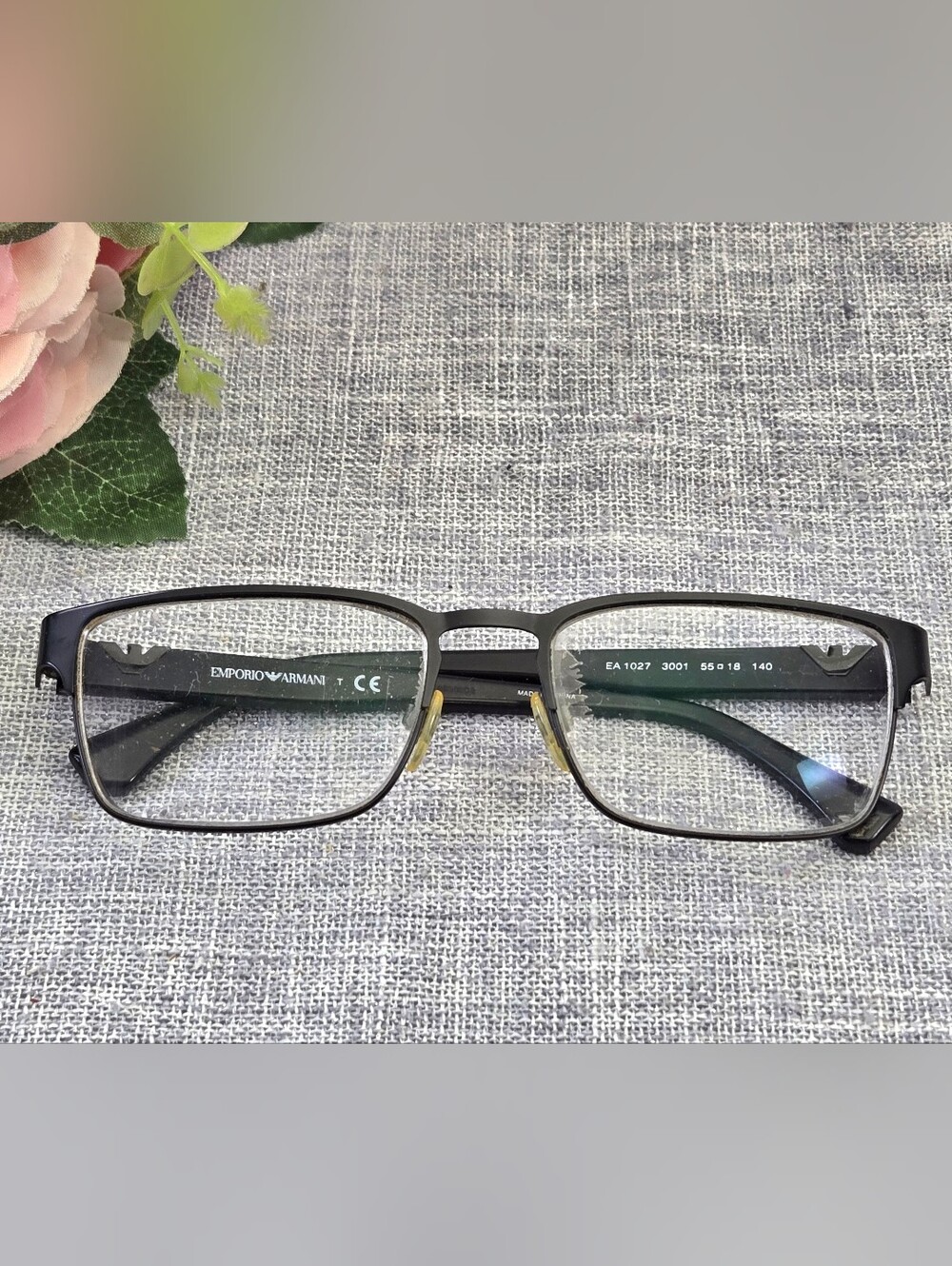 Emporio Armani EA 1027 3001 Matte Black Rectangular Eyeglass Frames 55-18-140